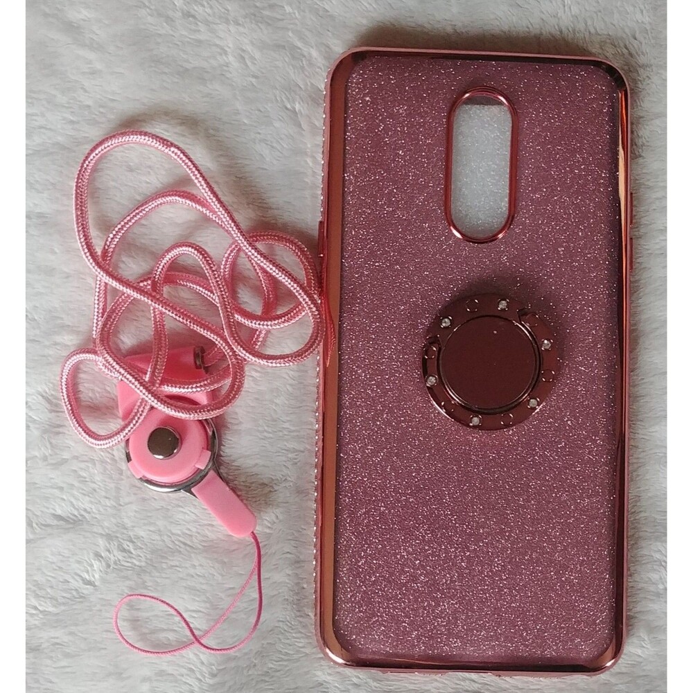 phone case New Coverlab LG stylo 5 Pink glitter with finger ring and lanyard